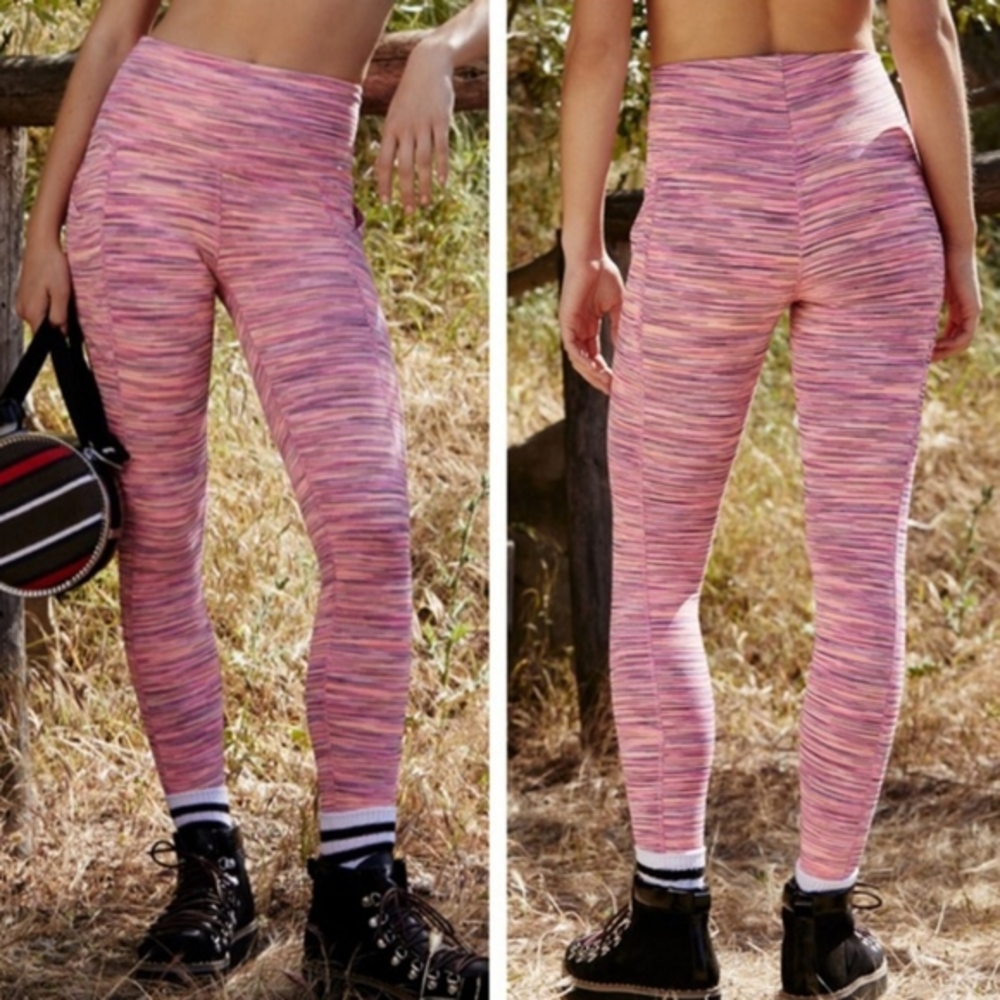 Free‎ People Movement Roll Out Pocket Leggings Pink Combo Space Dye M